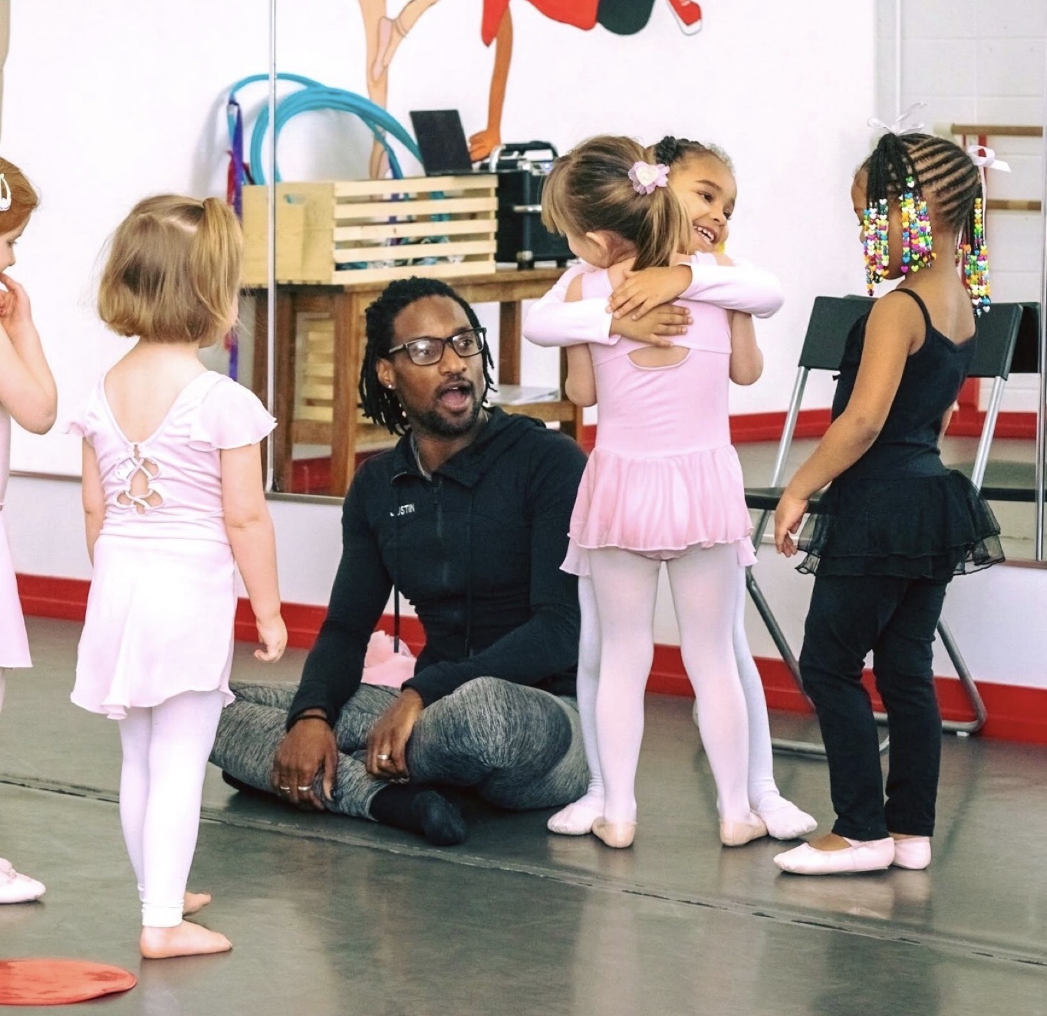 Justin with young ballet students